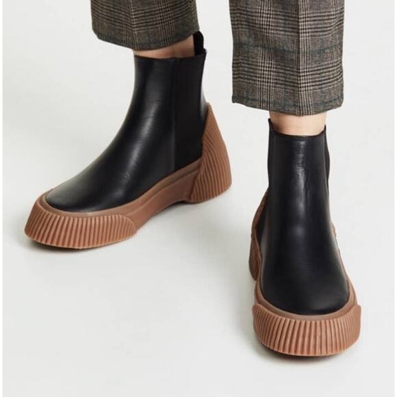 3.1 PHILIP LIM BOOTS 8 38 CHELSEA LEATHER CHUNKY ANKLE PLATFORM BLACK TAN LELA - Picture 1 of 16
